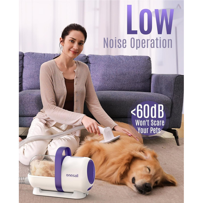 Набір для догляду за собакою Oneisall – пилосос для видалення шерсті з 4 насадками, фіолетовий