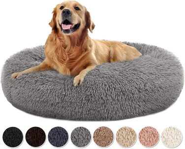 М'яке ліжко для собак та котів: кругла подушка-донат, 60x60x20 см, сірий колір