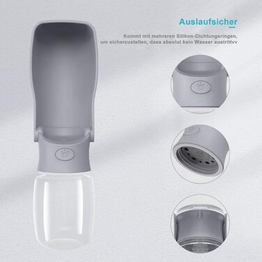 Водяна пляшка для собак на прогулянку 570мл або 350мл - портативна фляга для цуценят, малих, середніх та великих собак (Сірий)