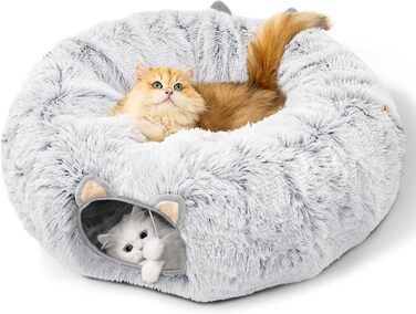 Туннель для котів Unisun XXL з місцем для сну, іграшка-пончик, тунель-ялинка, складний, сірий (92 см)