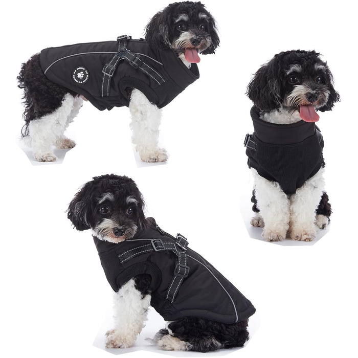 Зимовий теплий одяг для собак YRRYGMN: куртка з відбиваючими елементами, жилет для холодної погоди, для собак маленьких та середніх порід (L, сині крапки), чорний, S: обхват грудей 34-37 см