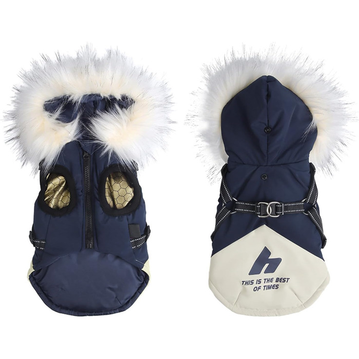 Водонепроникний жилет для собак з капюшоном, теплий жилет з шлейкою для собак, зима, теплий та м'який, розміри S-3X (S, блакитний)