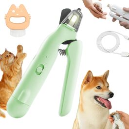 Триммер для когтів домашніх тварин 2-в-1 з підсвічуванням, для собак та котів, безпечний та тихий, вбудований шліфувальник (GREEN)