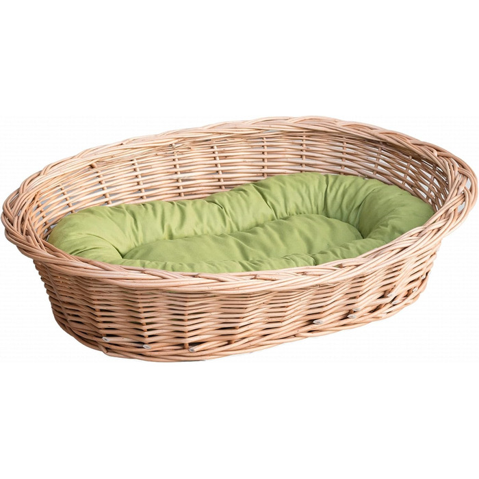 Вільховий Світ - ліжко для собак та котів з плетеного вілля, натуральне, тепле та стильне, різні розміри (50x35x13 см, зелене подушечка)
