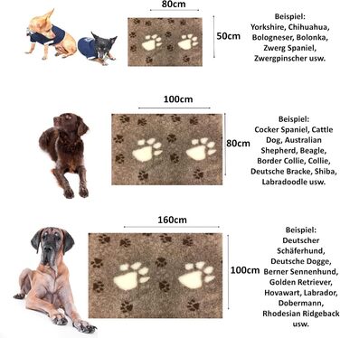 Килимок для собак Elropet Premium 30mm, антиковзаючий, для маленьких та великих собак, Vet Bed, розмір L (160x100 см), коричневий + білий слід лапки