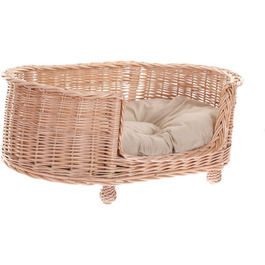 Лежак з лози для собак і котів e-wicker24 з подушкою, плетений будиночок знімна подушка, спальний кошик для домашніх тварин