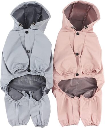 Водонепроникний дощовик для собак з капюшоном, для цуценят та собак середніх розмірів, з відбиваючими смугами, легкий дощовик (S, Синій/Рожевий)