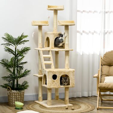 Дряпка для котів Pawhut, 180x60x50 см, бежевий, ігровий комплекс