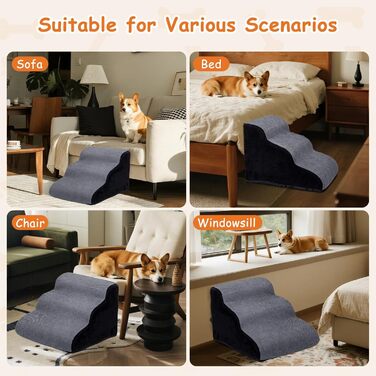 Сходинки для собак Nobleza – 3 сходинки, сірі, 35x56x40 см, з миючим покриттям та протиковзким дном