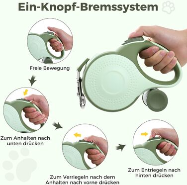 Рулетка для собак BMaobbo 8м, міцна сталева лебідка, тримач для відходів, антизаплутування, швидке гальмування, для собак до 50кг, для тренувань, лісу, пляжу