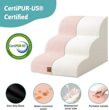 Сходинки для собак маленьких порід 50 см, зручні для ліжка, з високощільним губчастим наповнювачем, антиковзким покриттям та знімним чохлом, 40x72x50 см, 4 сходинки (рожевий, 3 сходинки (40x57x40 см))