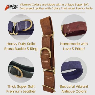 Шкіряний нашийник BlazingPaws Martingale для великих собак XL-XXL, 3,8 см, регульований, у стилі used-look, світло-коричневий