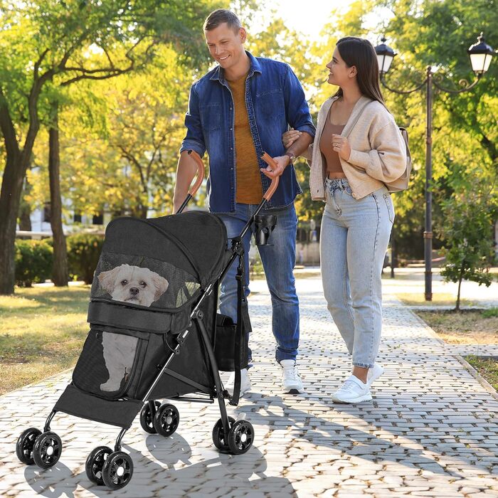Візок для собак та котів YITAHOME Bis 11,3kg, чорний: складаний, з EVA-колесами, кошиком, сіткою, тримачем для напоїв