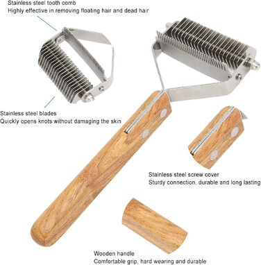 Професійна щітка для грумінгу домашніх тварин Fellpflegebürste: двостороння щітка для собак та котів з дерев'яною ручкою, самоочищувана