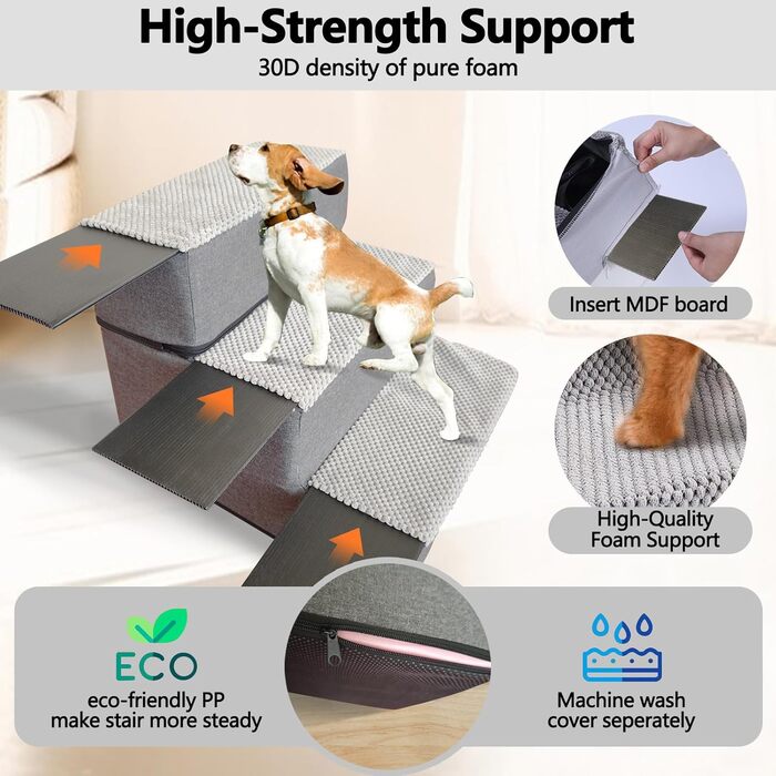 Сходинки для собак та котів Galatée - 4 сходинки, неслизькі, для високих ліжок та диванів, знімний, пральний чохол