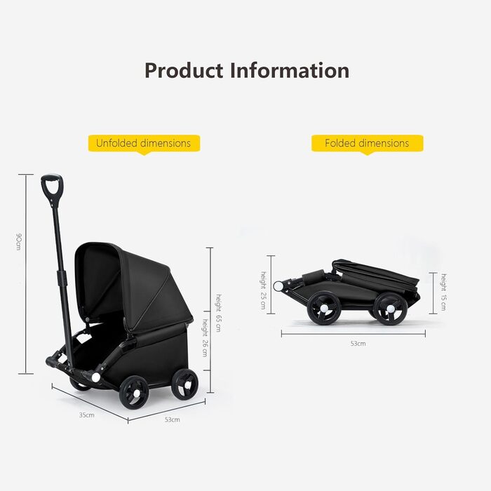 Візок для собак Loyimioo Mini - чорний, складний, з UV-захистом та поворотним ручками, для маленьких та середніх собак