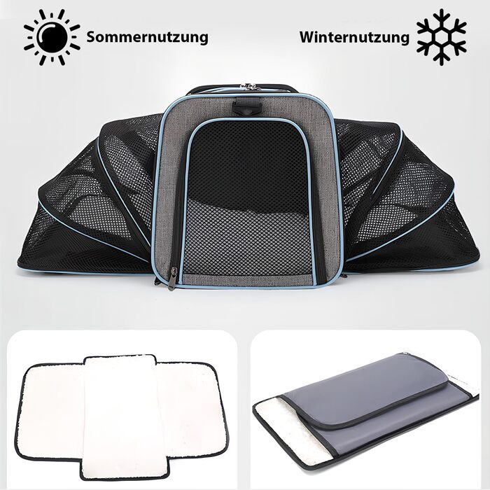 Транспортна переноска для котів та собак, розкладна, з м'якою підстилкою, розширювана (для 2 котів/собак/щенят)