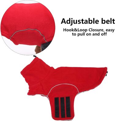 Теплий флісовий пуловер для собак, теплий теплий наряд для такс, тепла куртка та одяг для собак з отвором для повірця, відбиваюча мініатюрна одяг для такс на зиму, для холодної погоди, для дому, XS (довжина спини: 31-33 см), червоний