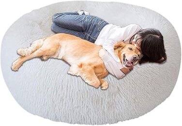 Крісло-ліжко для собак середніх та великих порід: м'яке, з ортопедичною підтримкою, тепле, з бавовни, для заспокоєння, підходить для зимових місяців, легко миється (100см, білий)