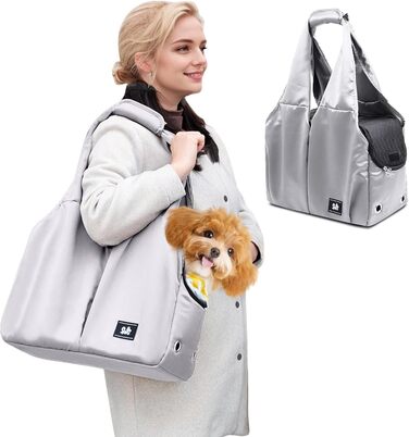 PETCUTE Сумка-переноска для собак та котів, сіра. Дихаюча, з міцною основою, безпечна, з поводком та кишенями. Підходить для маленьких та середніх собак, кошенят та котів