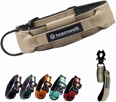 Преміум нашийник для собак з магнітною застібкою, світловідбиваючими смугами, кишеню для AirTag, індивідуальне регулювання, м'яка підкладка, міцна застібка, з лінією в комплекті, розмір M (обхват шиї 50 см), бежевий