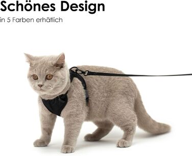 LucyBalu® Explorer: шлейка для котів з повідком | безпечна шлейка з відділенням для AirTag | чорна, M/L