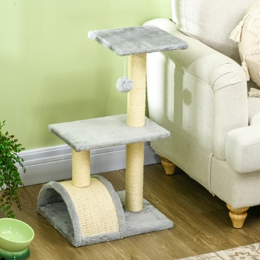 PawHut Cat Tree 72 см Котяча вежа з плюшевими кульками, стовбури з сизалю, платформа, кігтеточка Багатоярусна кігтеточка для кішок, лазіння по дереву, для середніх кішок, світло-сірий | Аосом