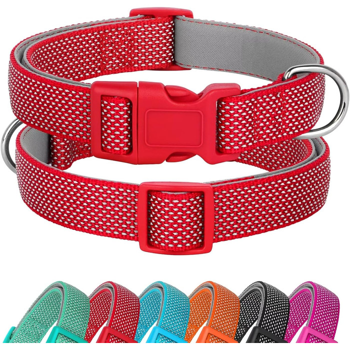 Світловідбиваючий нашийник для собак Didog з пряжкою, регульований, м'який неопрен, з підкладкою, нейлон, для собак маленьких, середніх та великих порід, L (M: обхват шиї 25-43см, червоний)