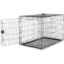 Складана металева клітка для собак Amazon Basics з піддоном, одна дверцята, чорна, 122x76x83 см