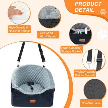 Автокрісло для собак маленьких та середніх порід, сіре. Знімне, миється, з підсумками та ременем безпеки. До 13,6 кг