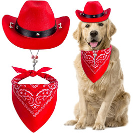 Ковбойський комплект для тварин: капелюх та бандана для собак та котів. Ідеально для святкування дня народження в мексиканському стилі та повсякденного носіння. Червоний, однотонний (Getaway Solids)