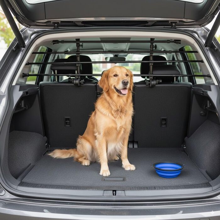 Гілка-перегородка для автомобіля OSYO | Безпечна перегородка для собак у багажнику | Сталевий каркас, чорна, H: 32-53см, L: 82-140см