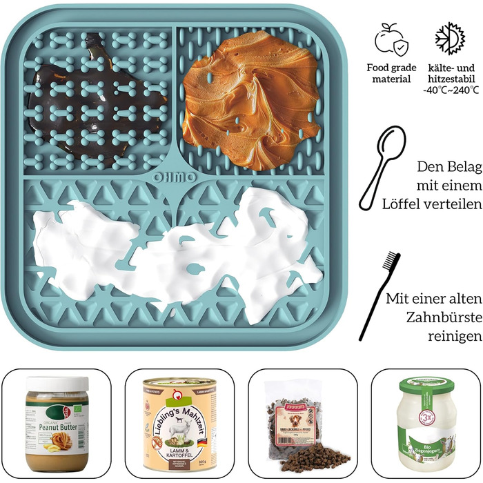 Лежанка-іграшка для собак OHMO Schleckmatte, 2 шт. (15x15 см) – для цуценят, котів, зняття тривоги, повільне годування, силікон (кораловий & вишневий)