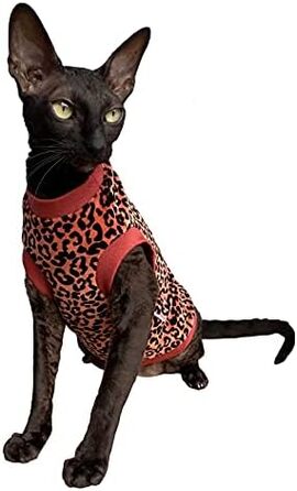Футболка для кота Сфінкс з органічної велюрової тканини з леопардовим принтом (L), червона