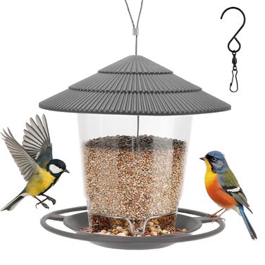 Годівниця для птахів вологостійка – годівниця для підвішування з гачком, прозора годівниця для балкона та саду, годівниця для диких птахів