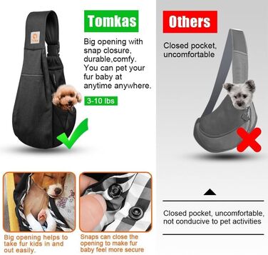Сумка-переноска Tomkas для собак і котів, чорна, регульований ремінь, кишеня на блискавці, застібка, для малих порід