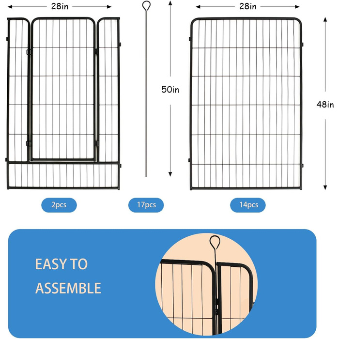 Забіг для собак, 122 см (в), огорожа для домашніх тварин, для кемпінгу, саду, автодому, металева огорожа, 16 панелей з воротами, 100 см (д), чорний, тимчасовий забіг