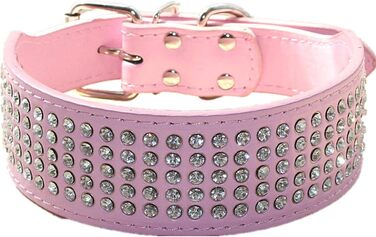 Нашийник для собак Haoyueer з стразами, 5 см, 5 рядів, рожевий, для середніх та великих собак