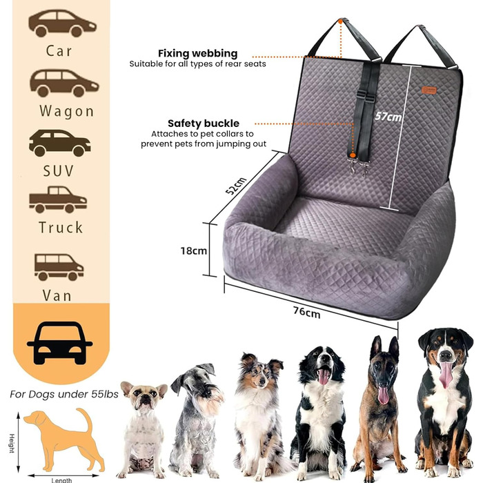 Автокрісло для собак на заднє сидіння, автосидіння для тварин, миється, для маленьких та середніх собак, переноска для собак з неслизьким покриттям та ременем безпеки, рожевий колір