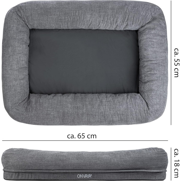 Ліжко для собак ONVAYA® з ортопедичним килимком | М'яке та затишне собаче ліжко-софа | Ліжко-диванчик з високим бортиком | Сірий колір, розмір S (82x64x18 см)