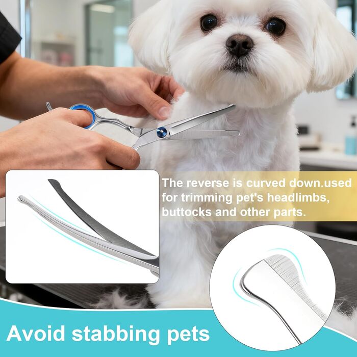 Набір професійних ножиць для грумінгу собак та котів, 4 шт. з безпечними закругленими кінцями, сталевий гребінець, шкіряний чохол