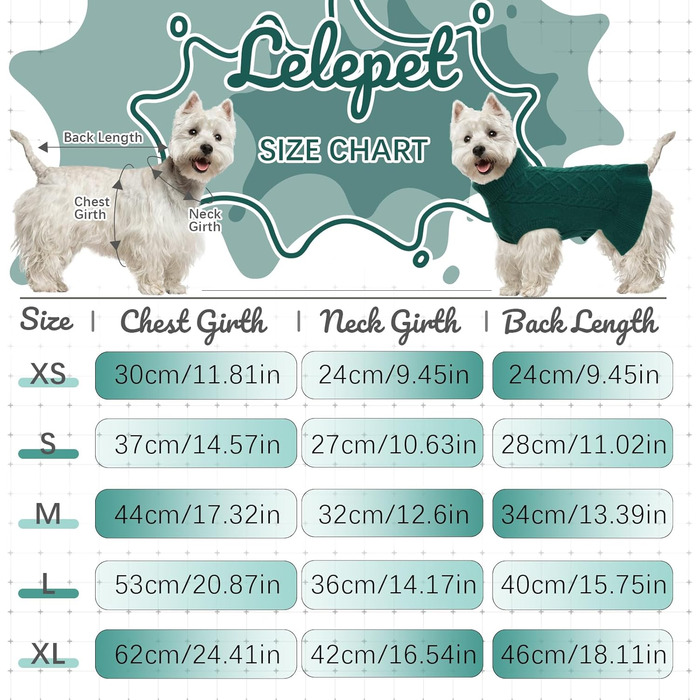 Теплий зимовий светр Lelepet для собак, зелений, розмір L — флісова кофта для маленьких і середніх порід, м'яка в'язана одежина з коміром для цуценят і дорослих собак