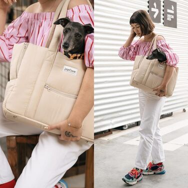 Сумка-переноска для собак та котів Joyflow | 6 кг | м'яка переноска з безпечним кліпом | для подорожей літаком та автомобілем | дизайн Європа | бежева