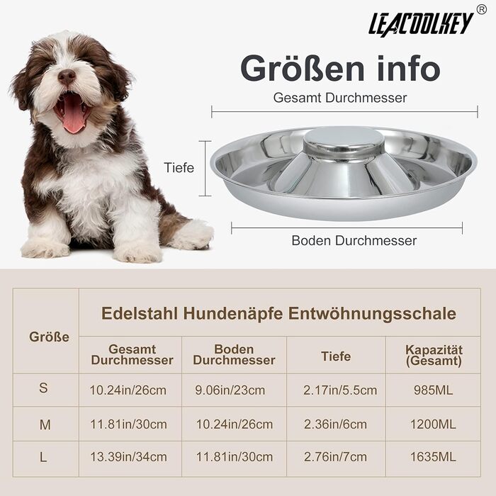 Набір з 2 мисок для собак з нержавіючої сталі LEACOOLKEY - миски для корму та води, для повільного годування, для маленьких собак, котів, тварин, сріблясті