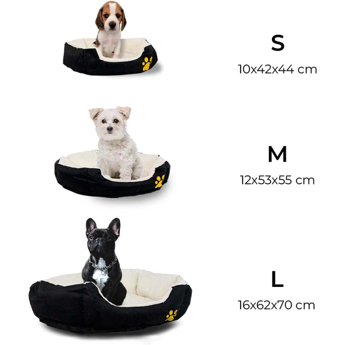 Mobiclinic® Pets Ліжко для собак і котів Pluto, європейський бренд, машинне прання, антиковзке дно, надм'яка тканина, зручно, різні розміри, чорний/білий