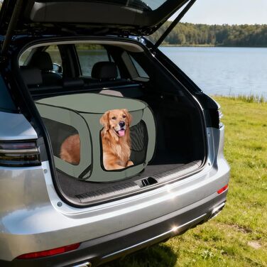 Складана переноска для собак 92x52x52 см з подвійними дверцятами - безпечна для подорожей на авто, з вентиляцією, Pop-Up дизайн з оксфордської тканини, для собак/кішок до 30 кг (Зелена)