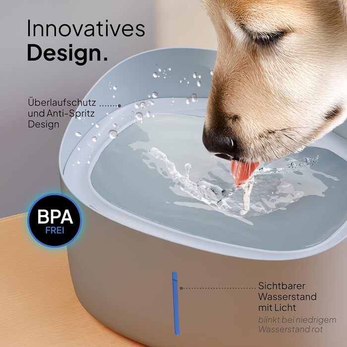 Тринкувалка для собак Pretty PAW®: тиха, 7л, з фільтром та LED, BPA-free, білий (сірий)