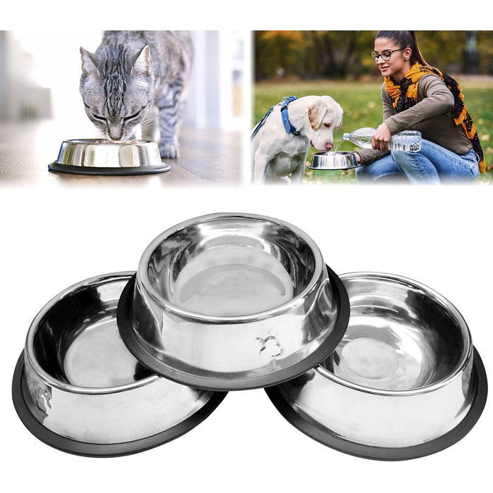Набори мисок для котів VORX з нержавіючої сталі з антиковзким гумовим дном, 15 см, 3 шт.