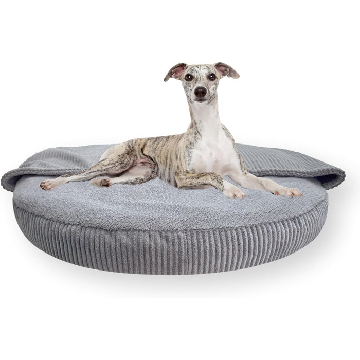 4L Textil Hundebett Vigo з капюшоном: ліжко-печера для собак, ковдра, корзина, ліжко-мішок, подушка з корду, середні породи (Сірий, 90x90x12 см)