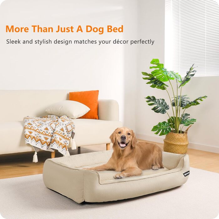 Ліжко для собак, м'яке, знімний чохол, бежеве, 110 x 86 x 26 см
